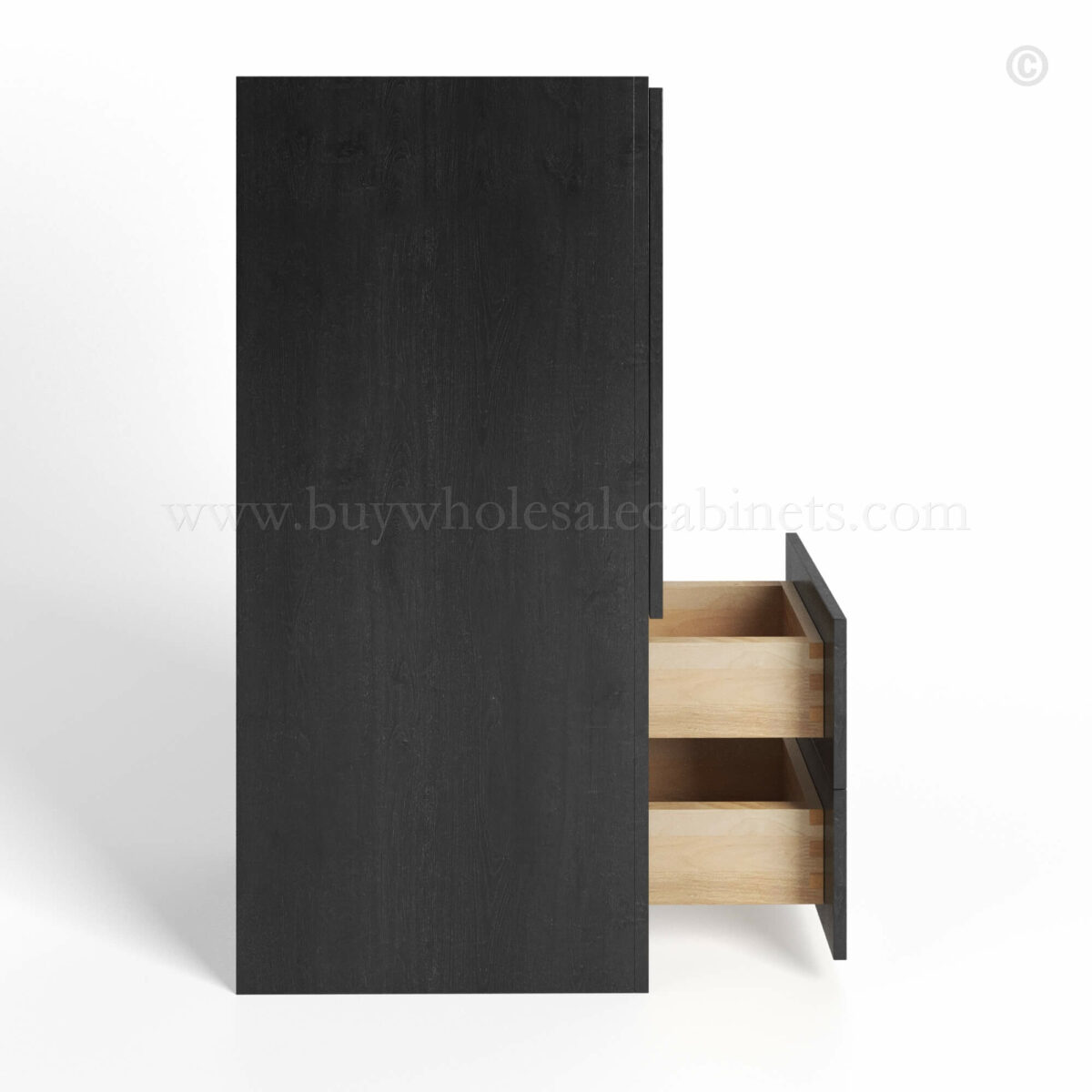 charcoal black shaker vanity tower cabinet with two drawer and single door dovetail, rta cabinets, wholesale cabinets