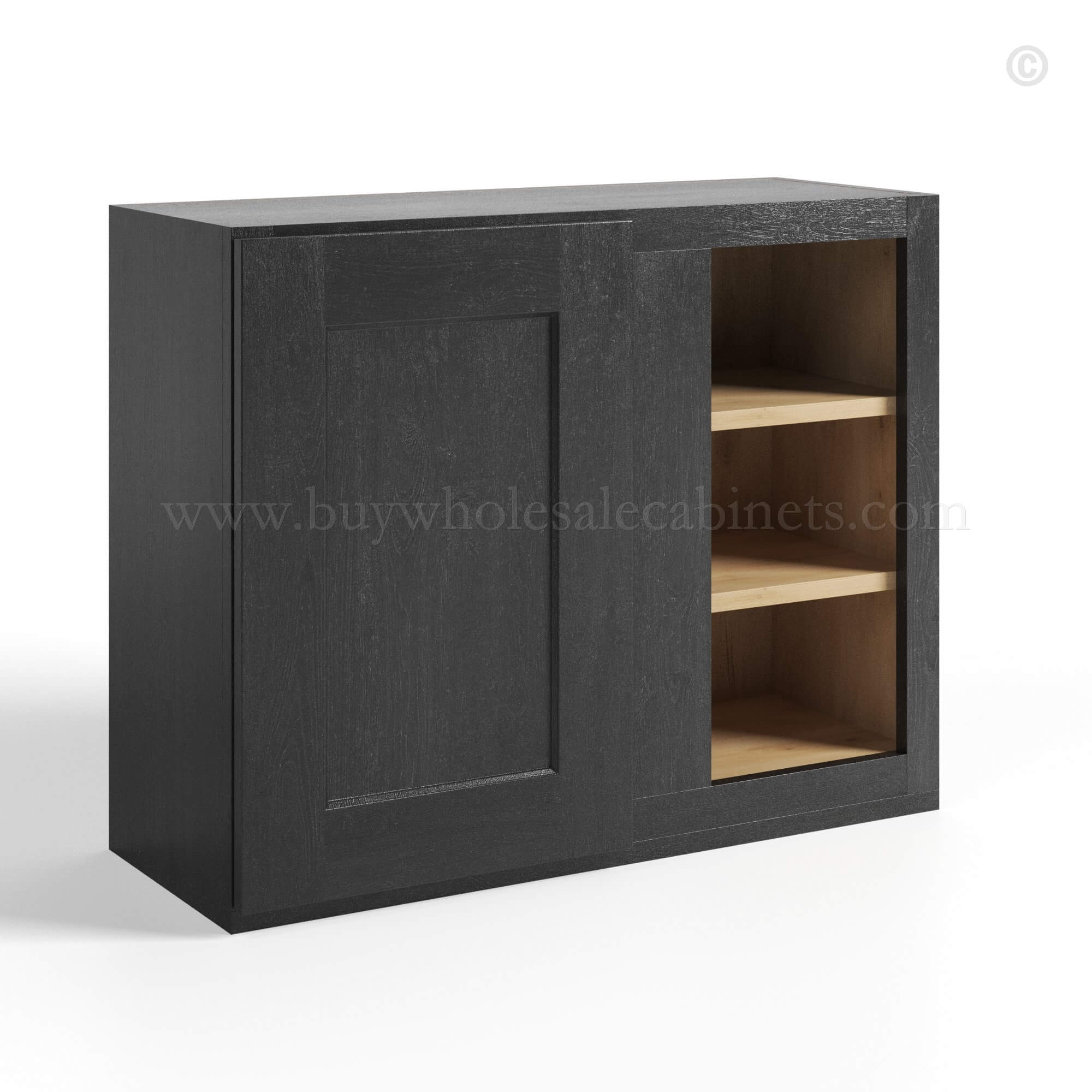 charcoal black shaker wall blind corner cabinet with single door, rta cabinets, wholesale cabinets
