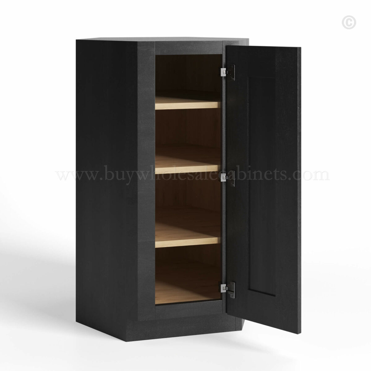 charcoal black shaker wall diagonal corner 24 W 12 deep with single door, rta cabinets, wholesale cabinets