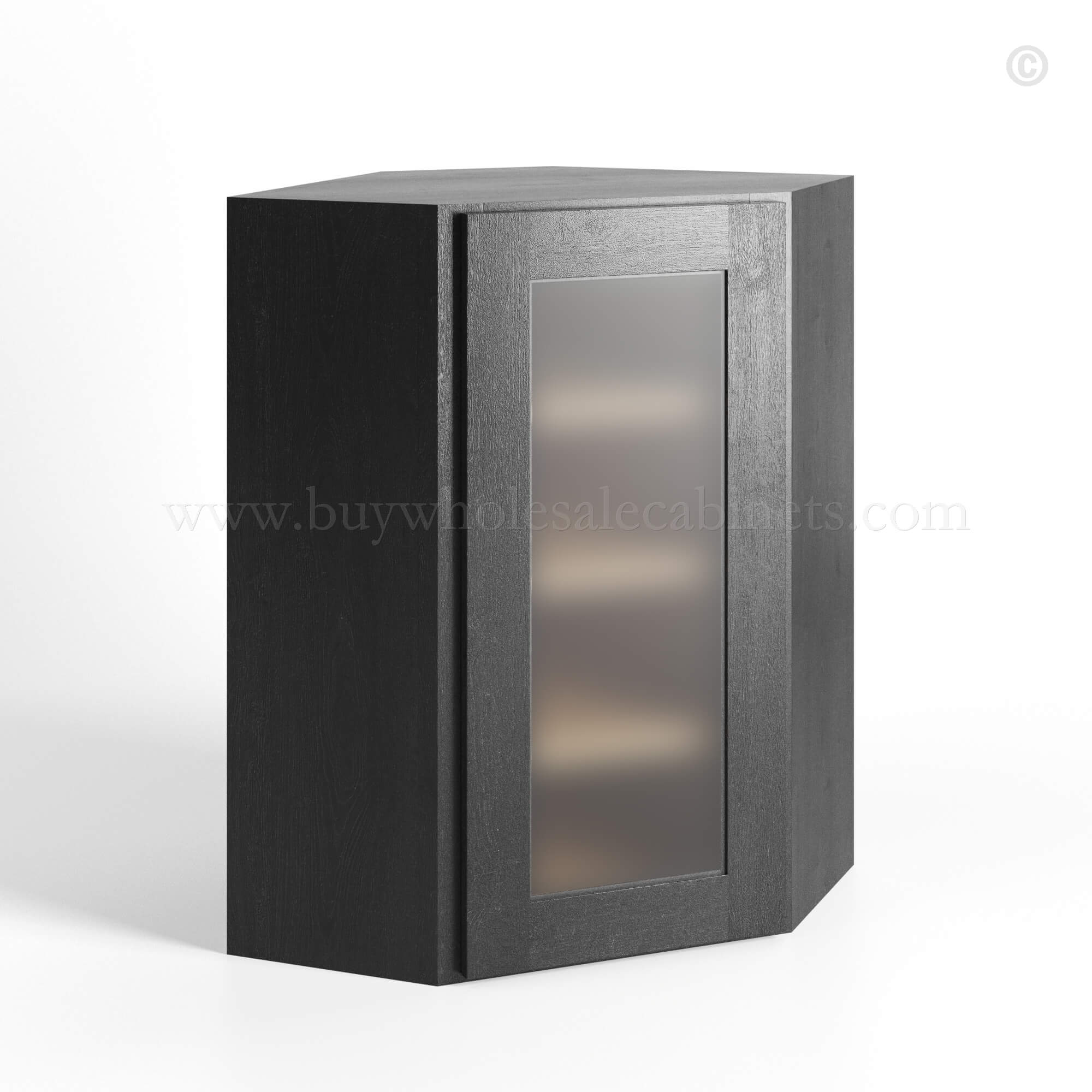 Charcoal Black Shaker Wall Diagonal Glass Corner, rta cabinets, wholesale cabinets