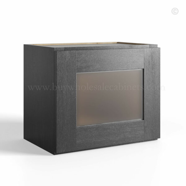 Charcoal Black Shaker Single Glass Door Wall Cabinets 15H, rta cabinets, wholesale cabinets