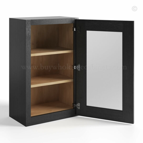 Charcoal Black Shaker Wall Single Door Glass Cabinet, rta cabinets, wholesale cabinets