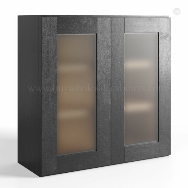 Charcoal Black Shaker Double Glass Door Wall Cabinet 12D, rta cabinets, wholesale cabinets