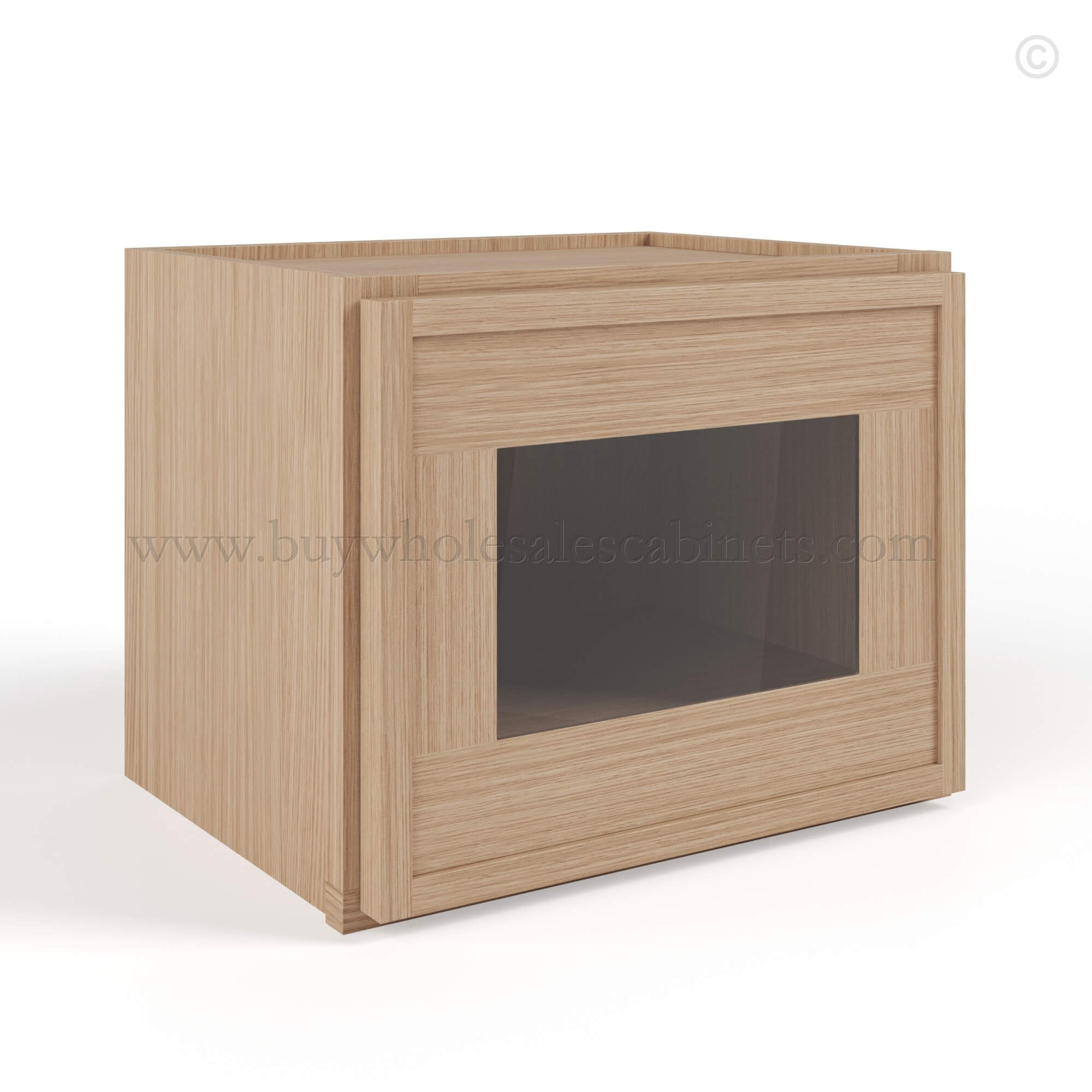 Slim Oak Shaker 12W Single Door Wall Cabinet with Wall Glass Door, rta cabinets, wholesale cabinets