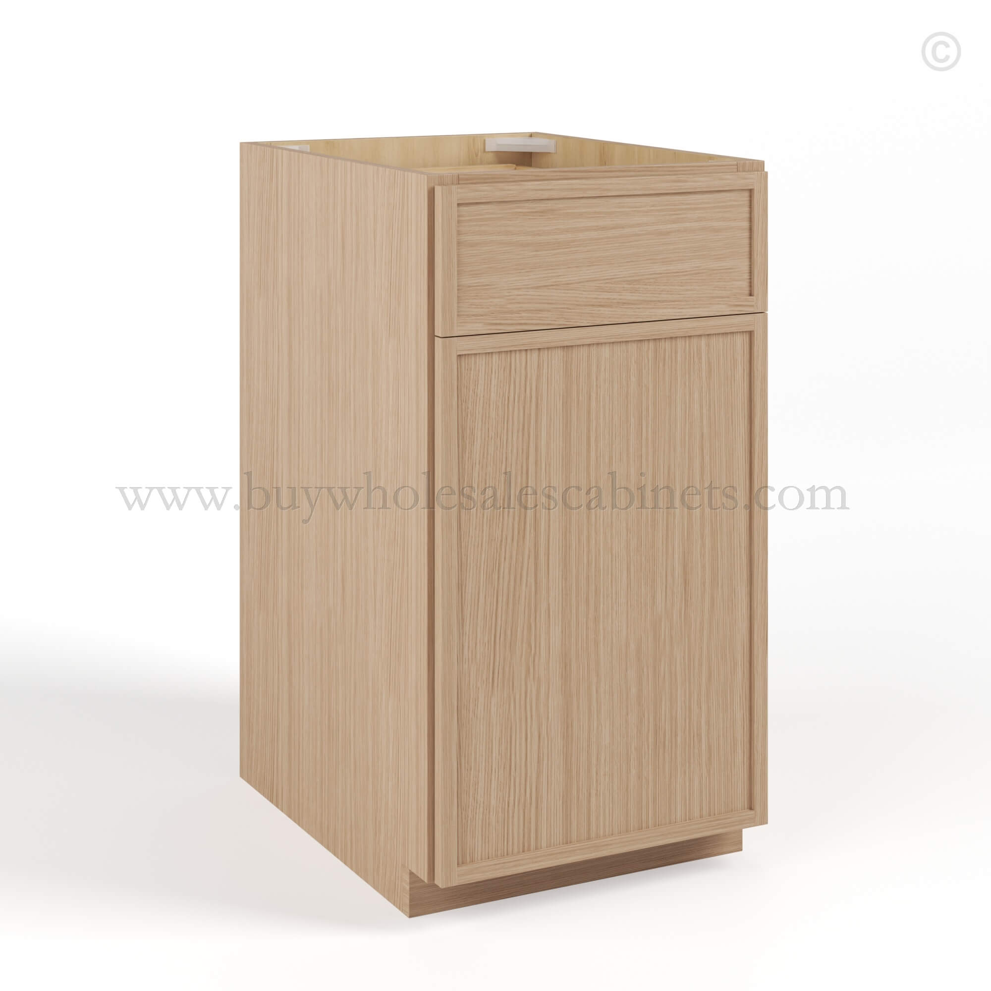 Slim Oak Shaker Base Cabinet Single Door and Drawer, rta cabinets, wholesale cabinets