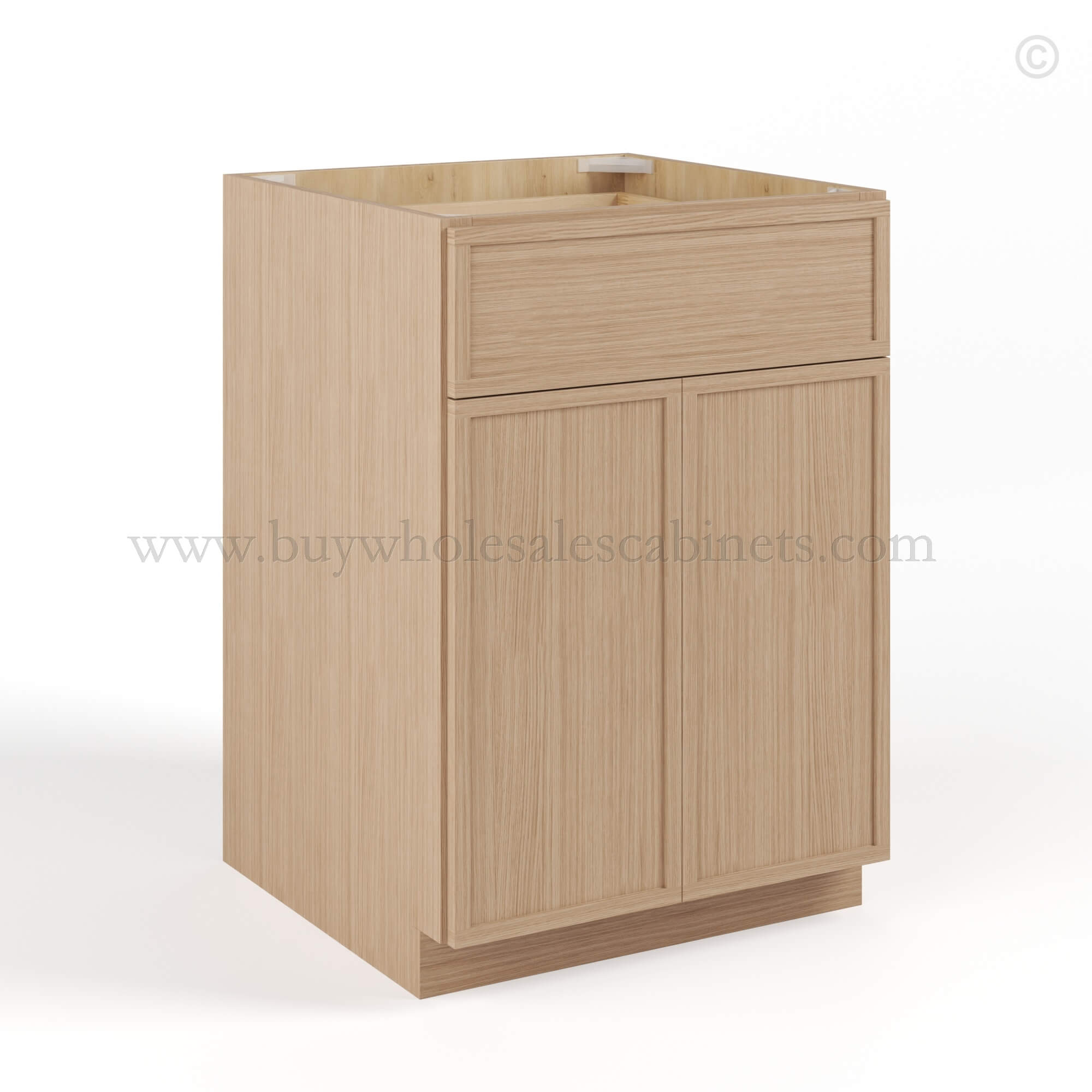 Slim Oak Shaker Base Cabinet Double Door and Single Drawer, rta cabinets, wholesale cabinets
