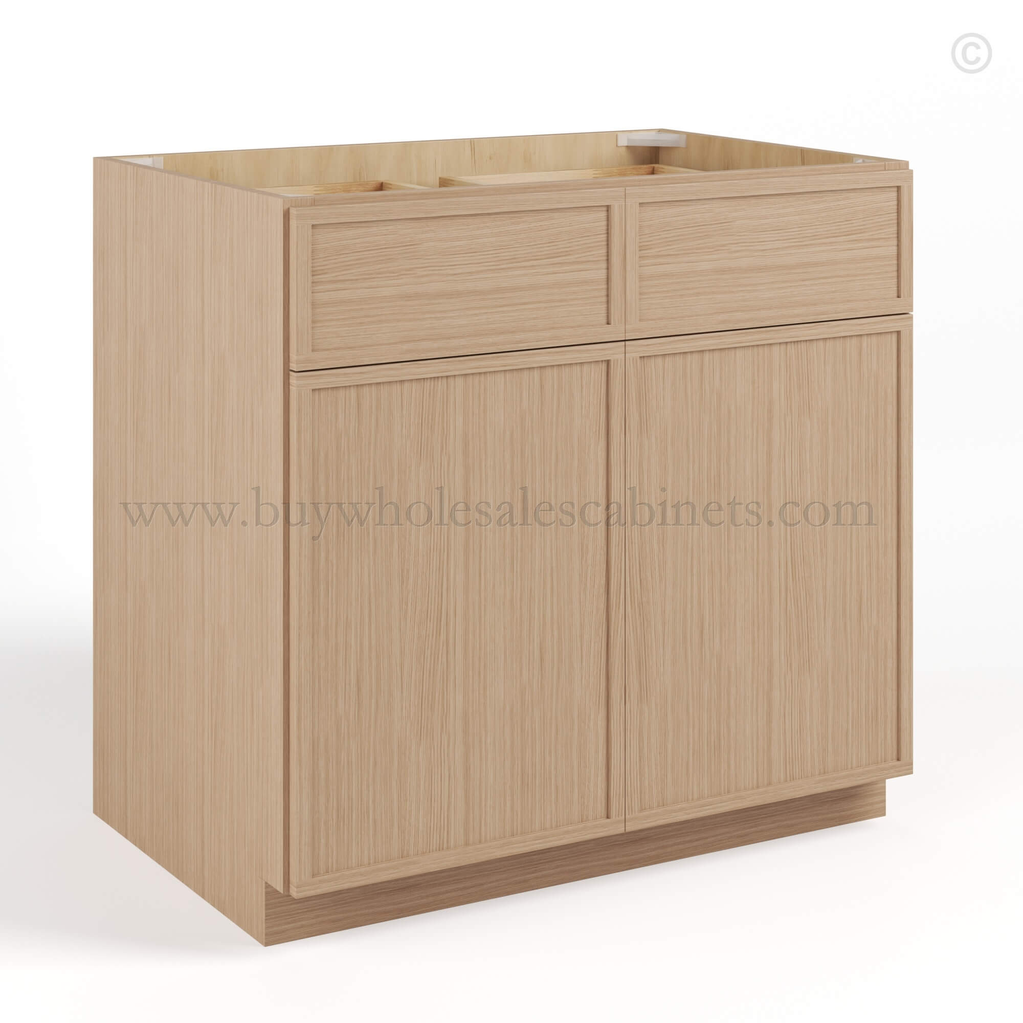 Slim Oak Shaker Base Cabinet Double Doors and Drawers, rta cabinets, wholesale cabinets