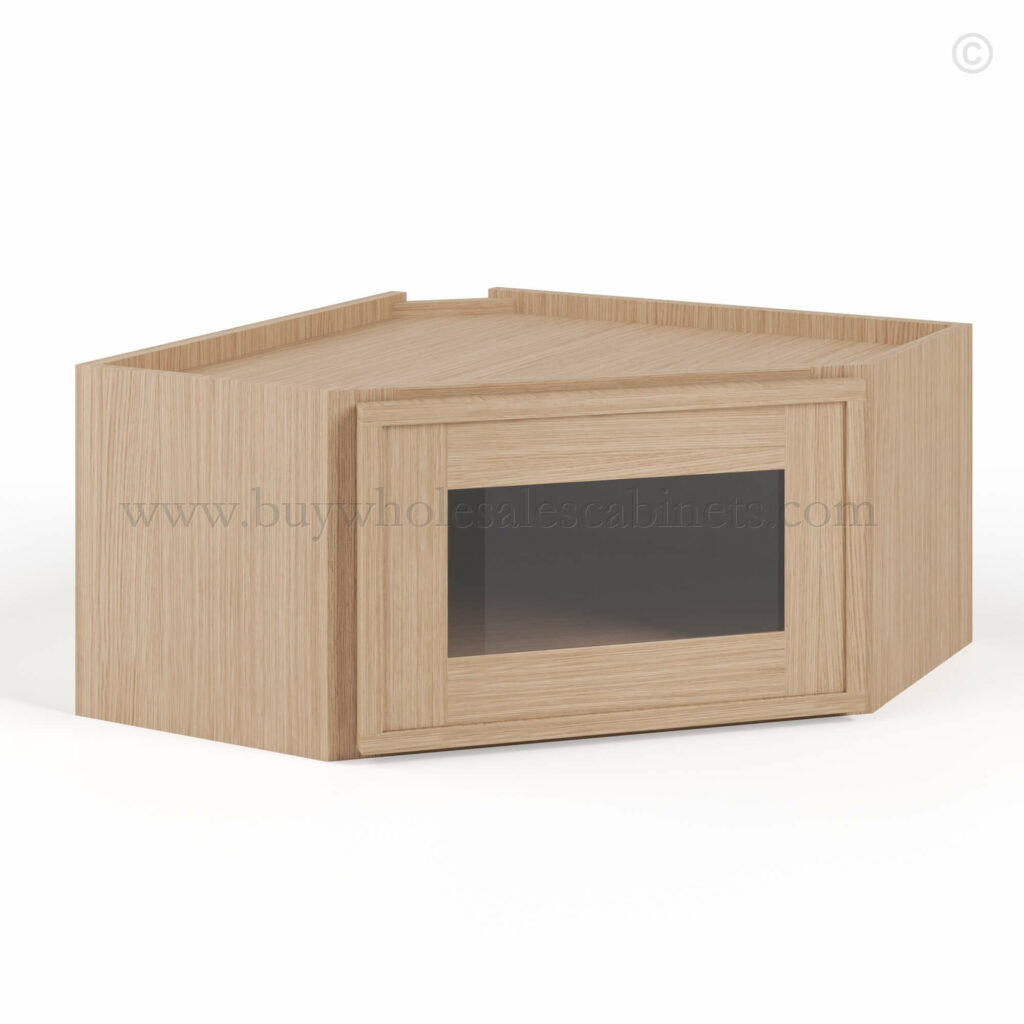 Slim Oak Shaker Diagonal Corner Wall Shelf with Glass Door