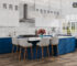 kitchen with navy blue cabinets, wholesale cabinets, rta cabinets