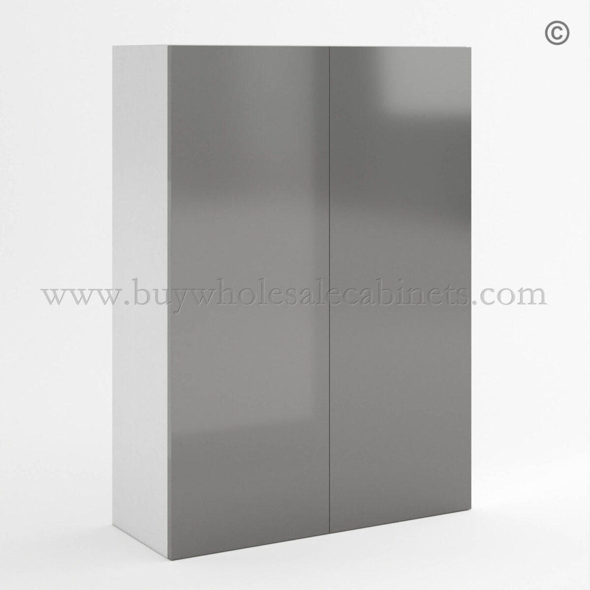 Frameless Gloss Gray 42H Double Door Wall Cabinet, rta cabinets, wall cabinets