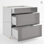 Frameless Gloss Gray Three Drawer Base Cabinet, wholesale cabinets, frameless cabinets