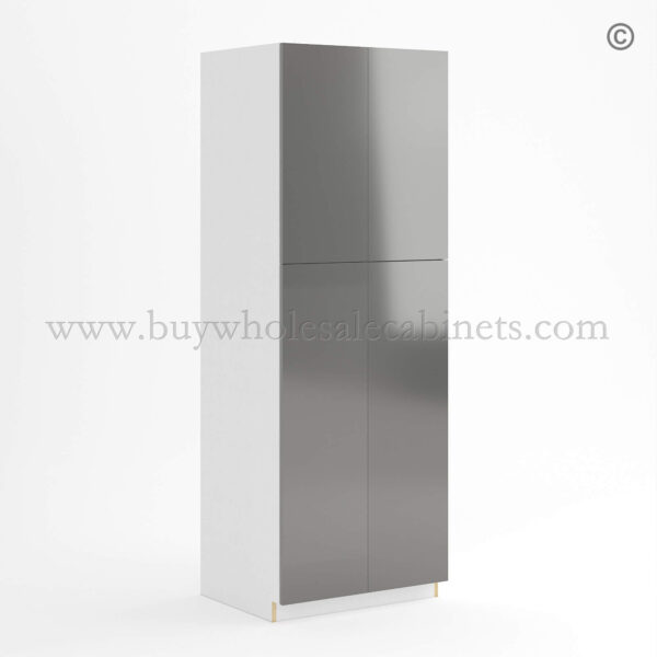 Frameless Gloss Gray Tall Pantry Cabinet with 4 Doors 24W, wholesale cabinets, frameless cabinets