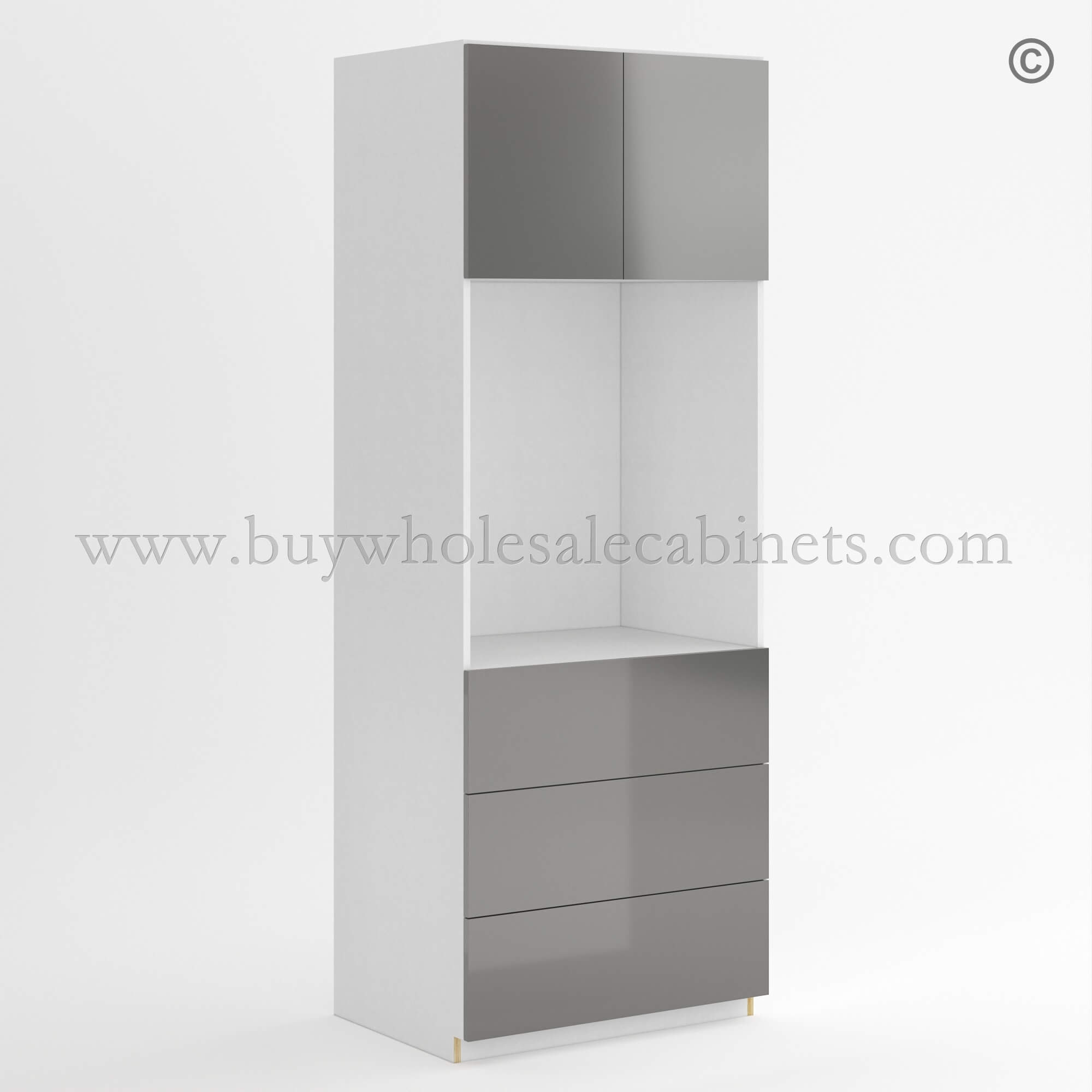 Frameless Gloss Gray Oven Pantry Cabinet 30W, wholesale cabinets, frameless cabinets