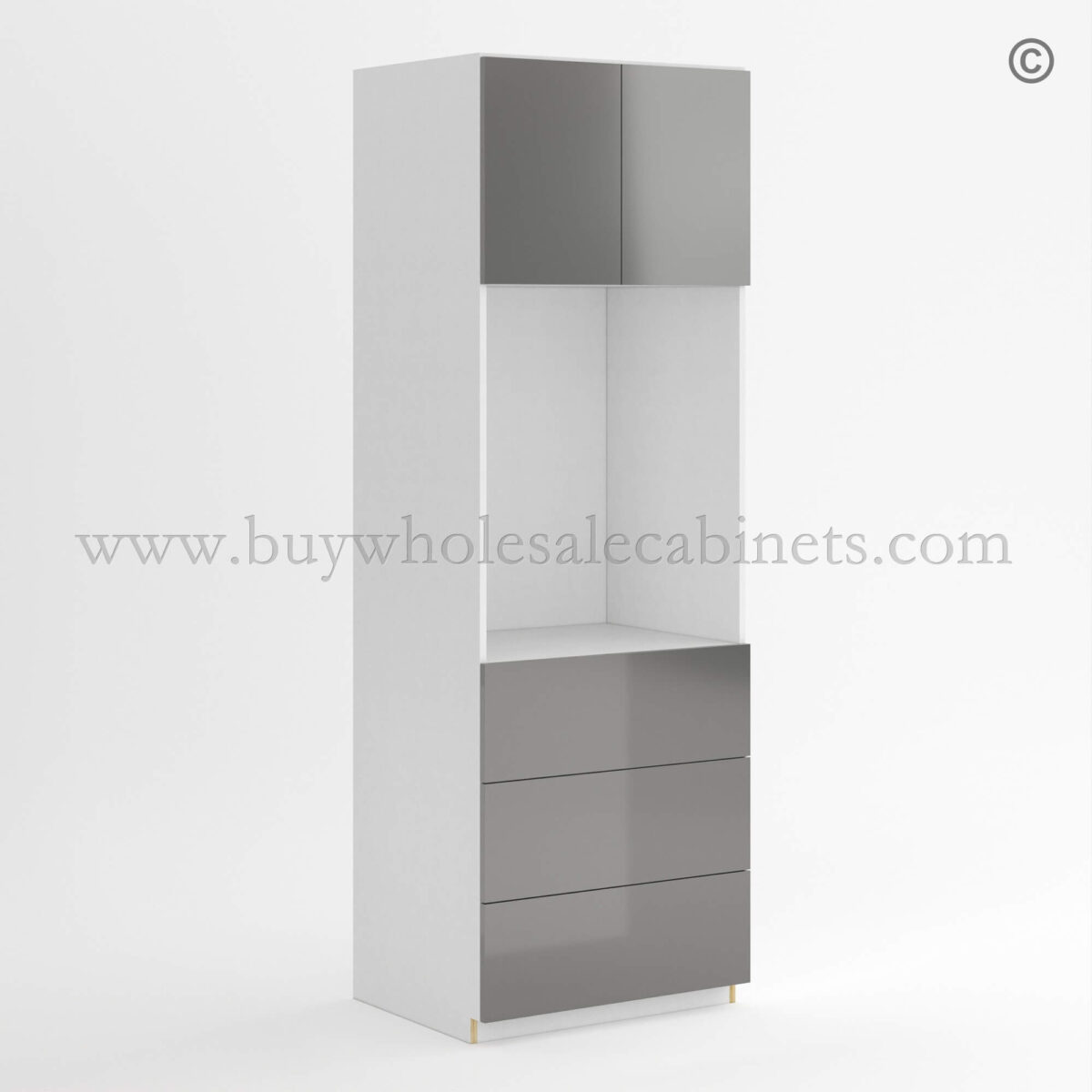 Frameless Gloss Gray Oven Pantry Cabinet 33W, rta cabinets, frameless cabinets