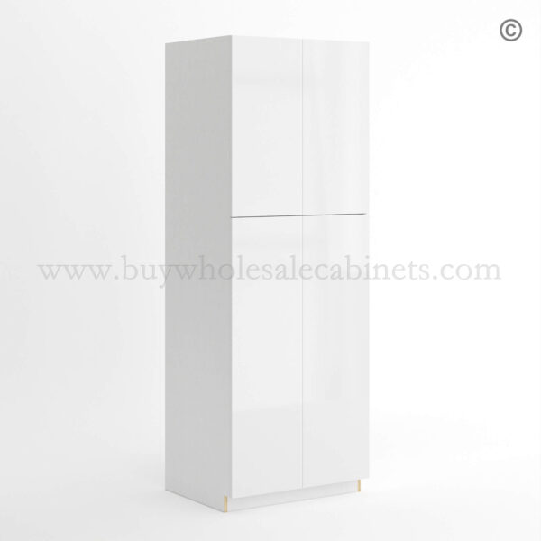 Frameless Gloss White Tall Pantry Cabinet with 4 Doors 24W, rta cabinets, frameless cabinets