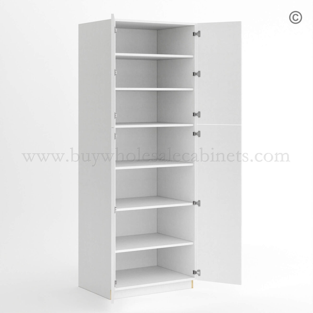 Frameless Gloss White Tall Pantry Cabinet with 4 Doors, rta cabinets, frameless cabinets