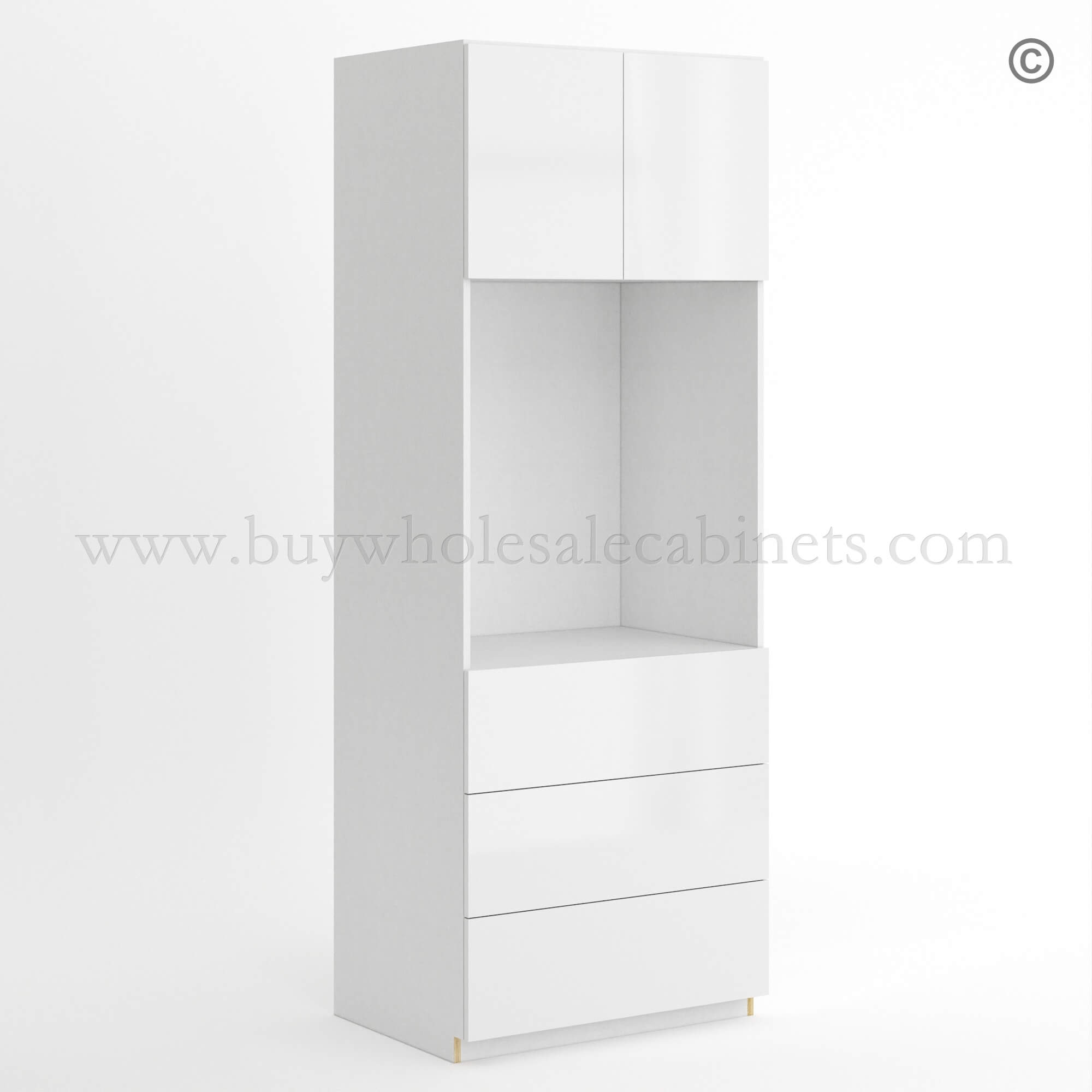 Frameless Gloss White Oven Pantry Cabinet 30W, rta cabinets, pantry cabinets