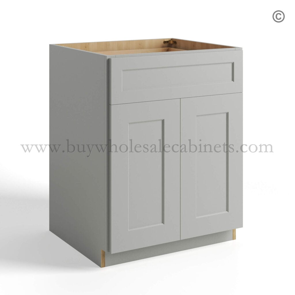 Dorian Gray Shaker Base Cabinet Double Door and Single Drawer, rta cabinets, wholesale cabinets, gray kitchen cabinets