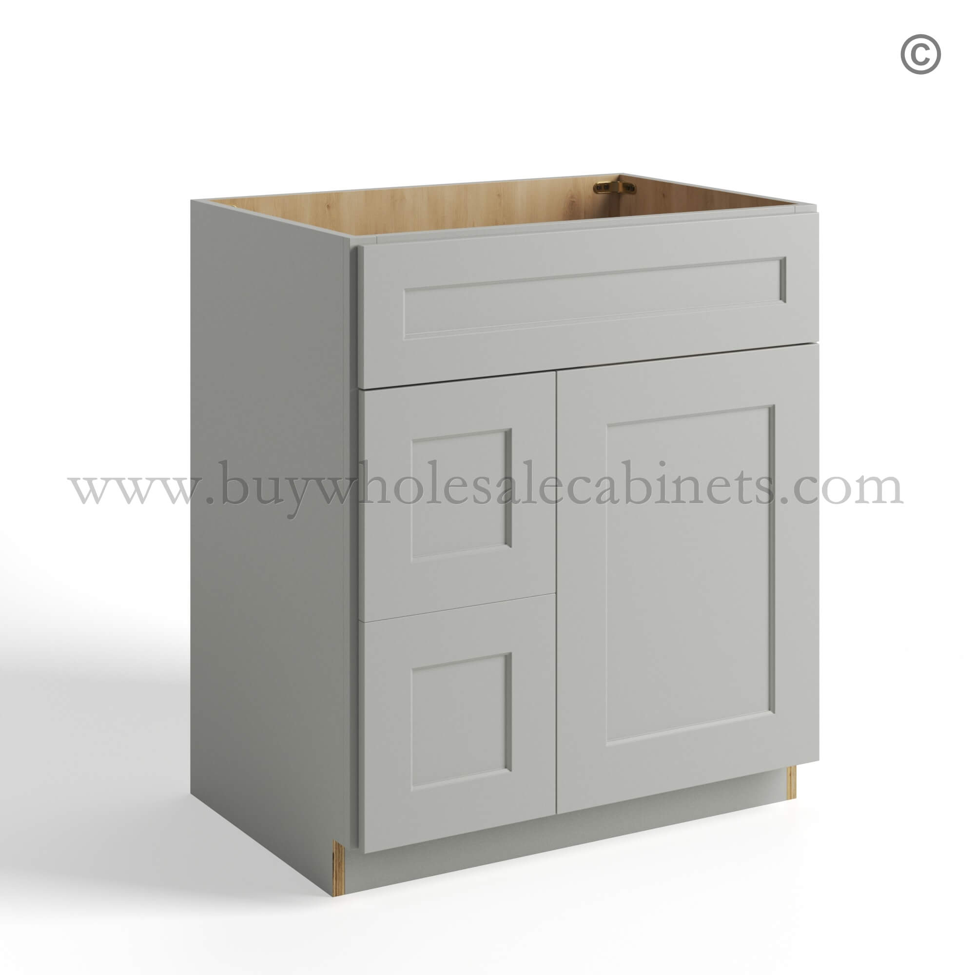 Dorian Gray Shaker Vanity Sink Base Combo 30W, gray kitchen cabinets, rta cabinets