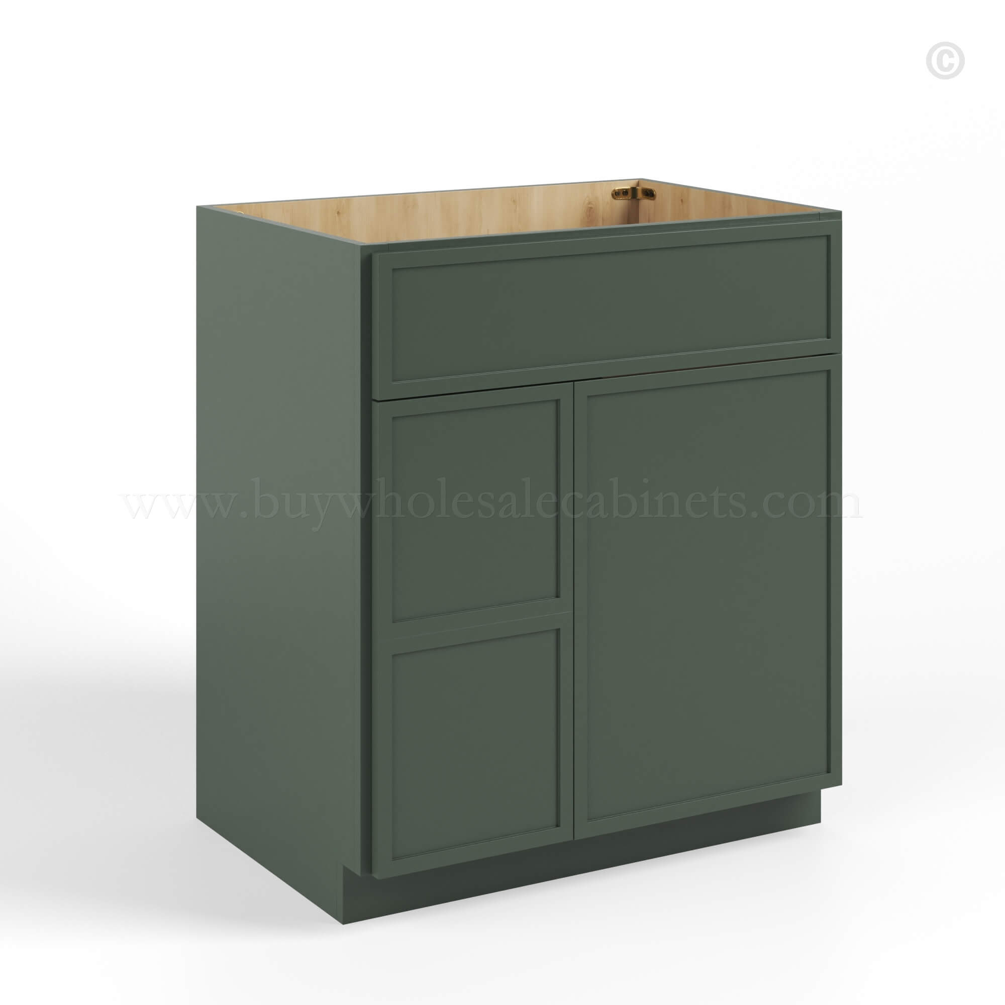 Slim Shaker Green Vanity Sink Base Combo 30W, green kitchen cabinets, rta cabinets