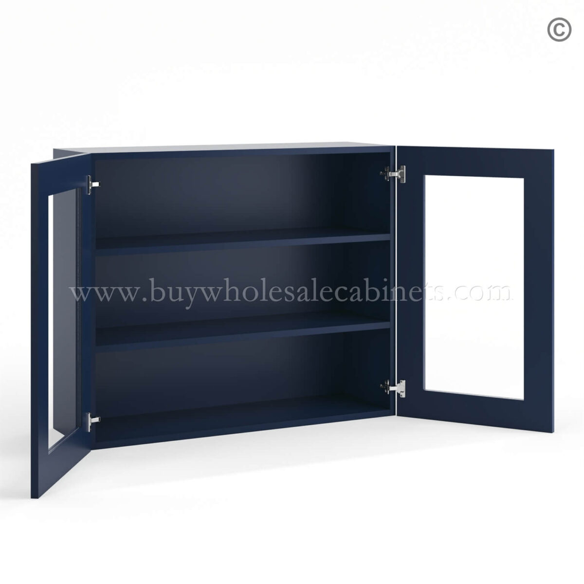Frameless Oxford Blue Wall Mullion Door 30"H - 2 Door 2 Shelves - Glass And Clips Not Included. - Image 2