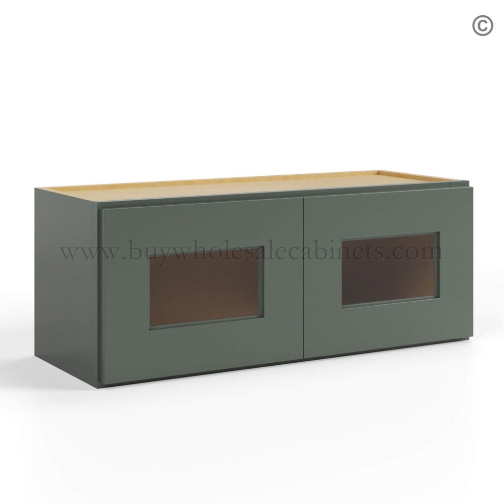 Green Shaker 12 H Double Door Wall Cabinet with Glass Doors, rta cabinets