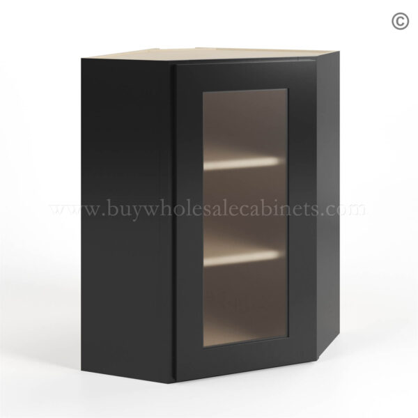 black Shaker 24 Diagonal Corner Wall Shelf with Glass Door