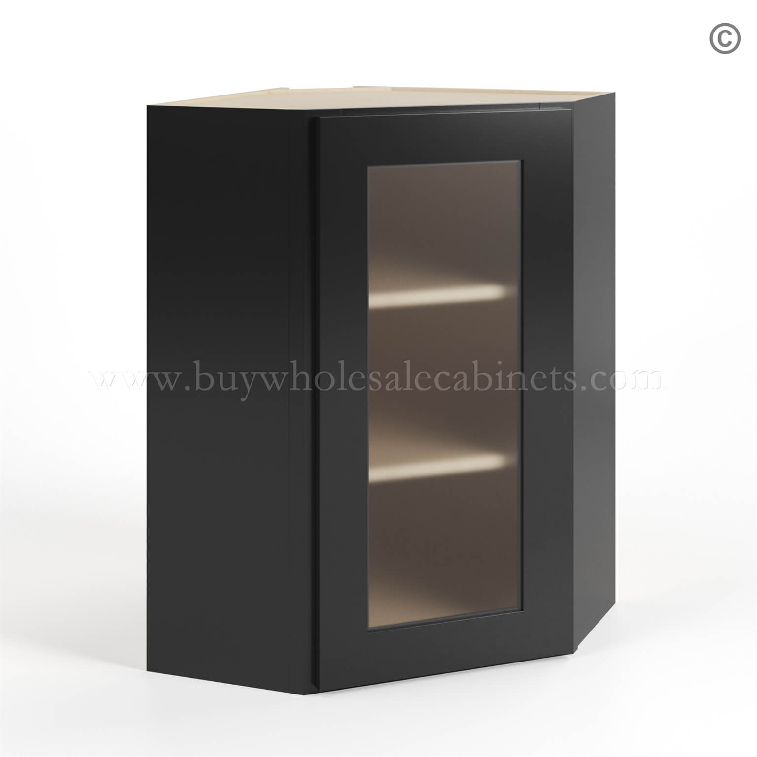 black Shaker 24 Diagonal Corner Wall Shelf with Glass Door