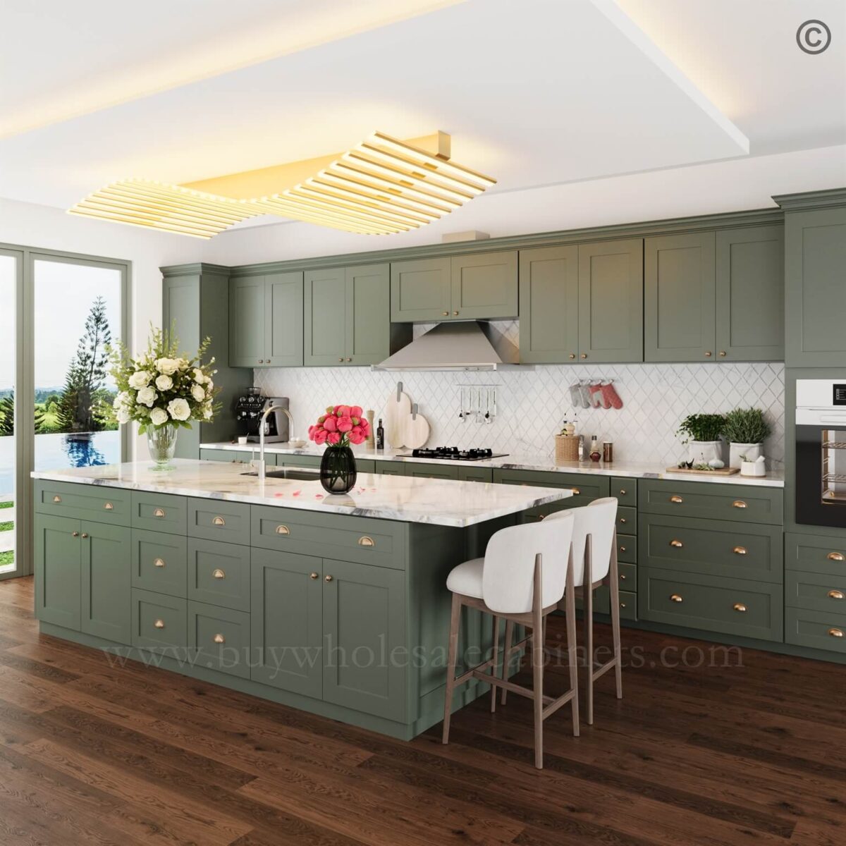 green shaker cabinets