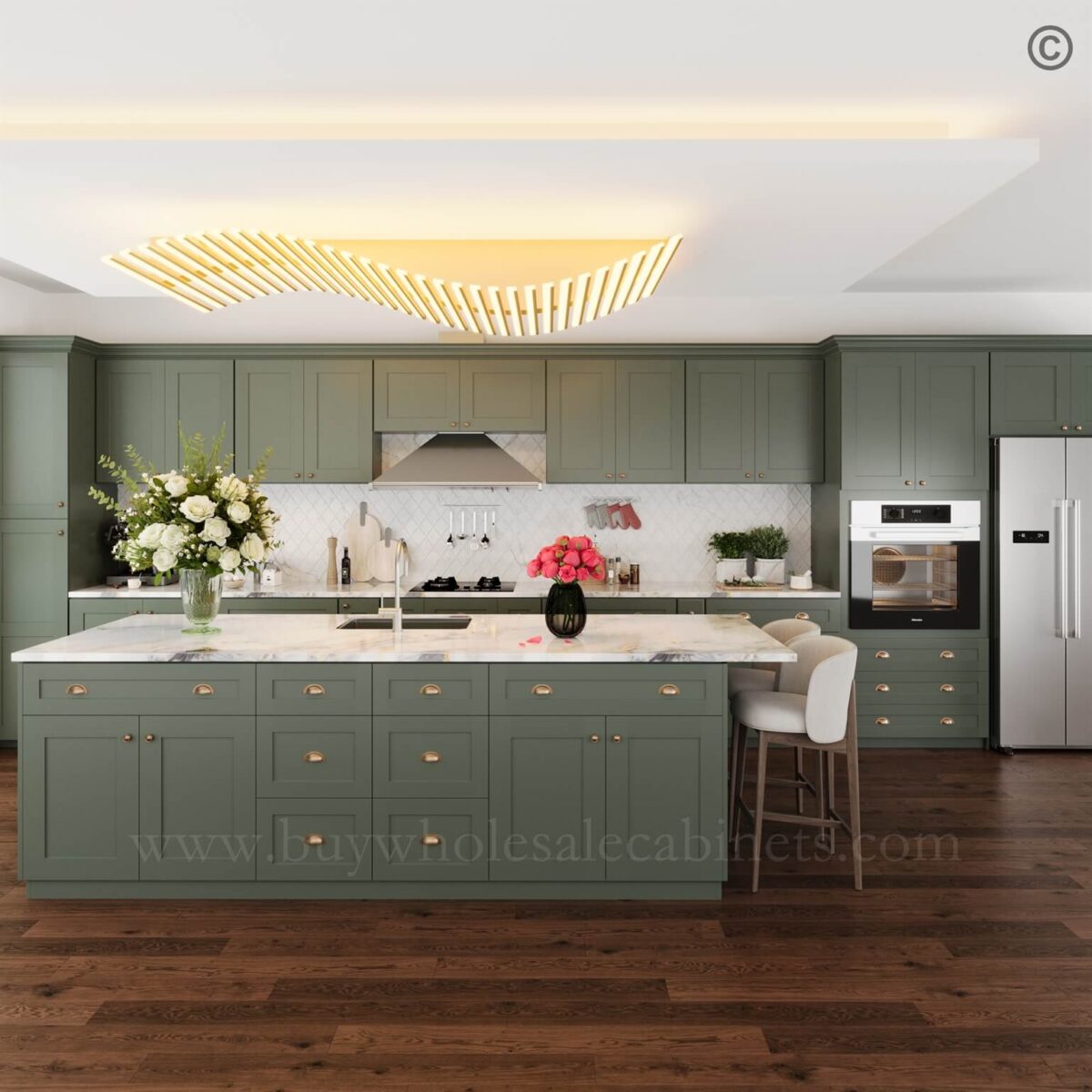 green shaker cabinets