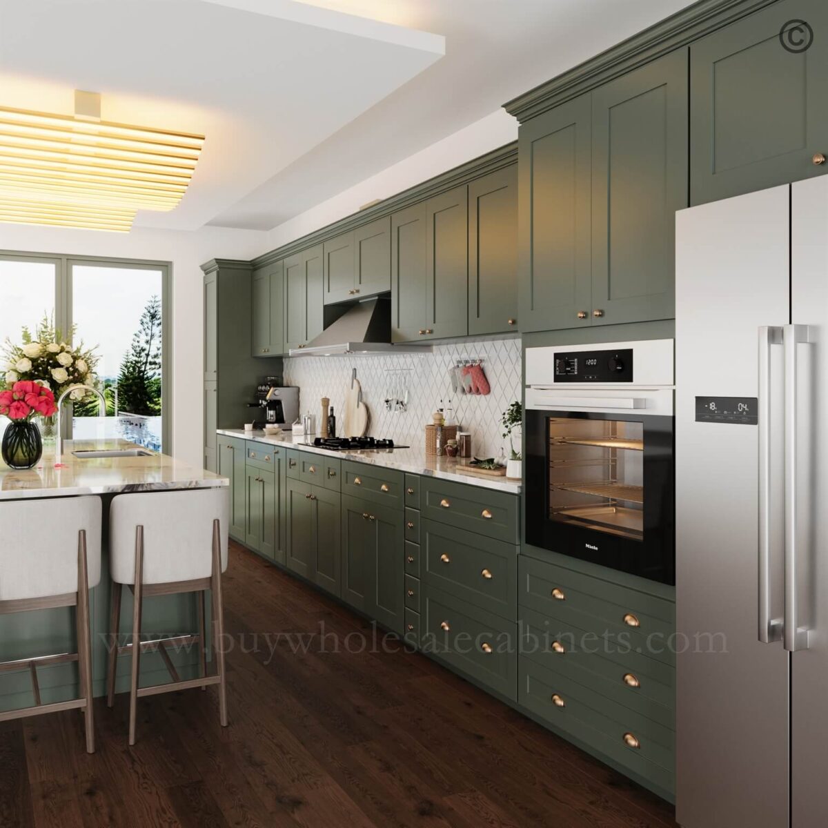green shaker cabinets