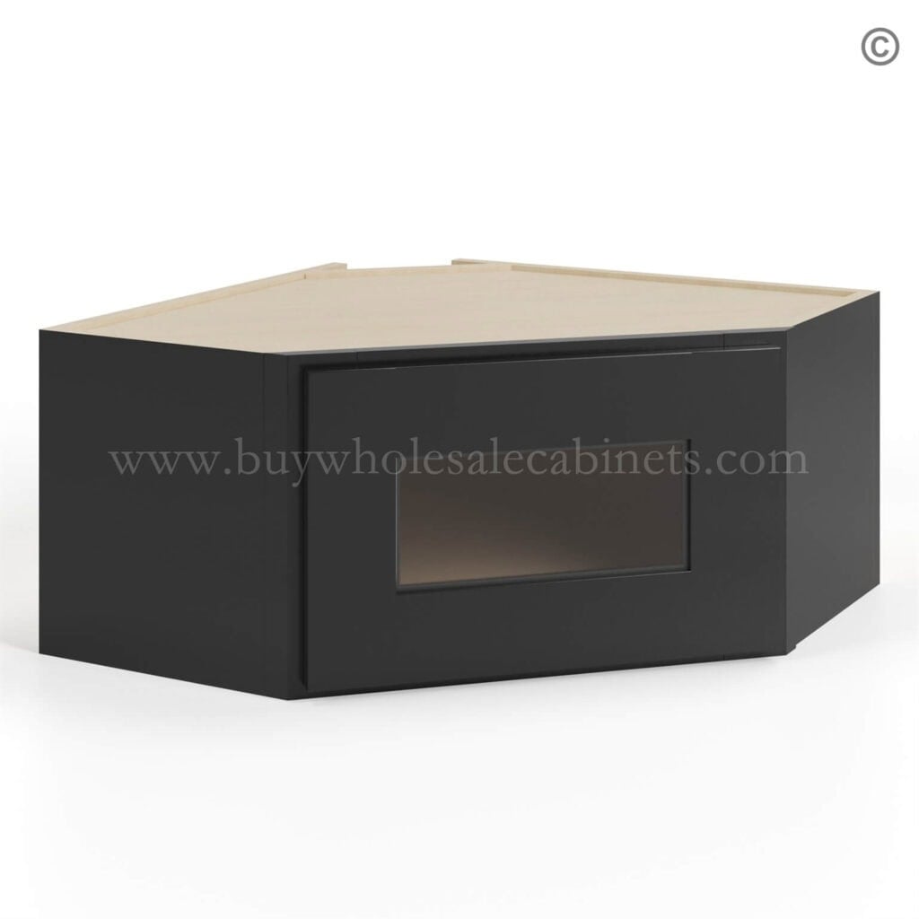 Black Shaker 12x 24 Diagonal Corner Wall Shelf with Glass Door