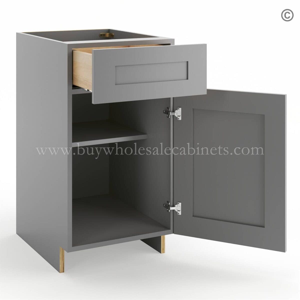 Frameless Graphite Gray Base Cabinet - 1 Drawer, 1 Door, 1 Shelf - Image 2