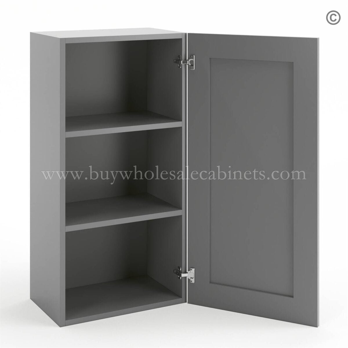 Frameless Graphite Gray 36" Tall Wall Cabinet - 1 Door 2 Shelves - Image 2
