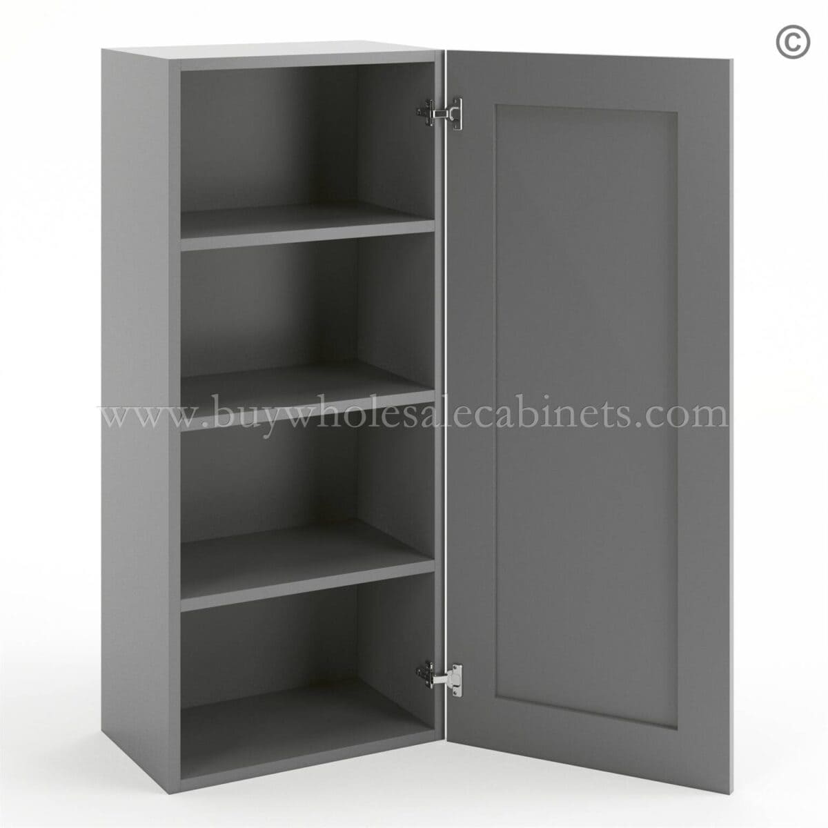 Frameless Graphite Gray 42" Tall Wall Cabinet - 1 Door 3 Shelves - Image 2