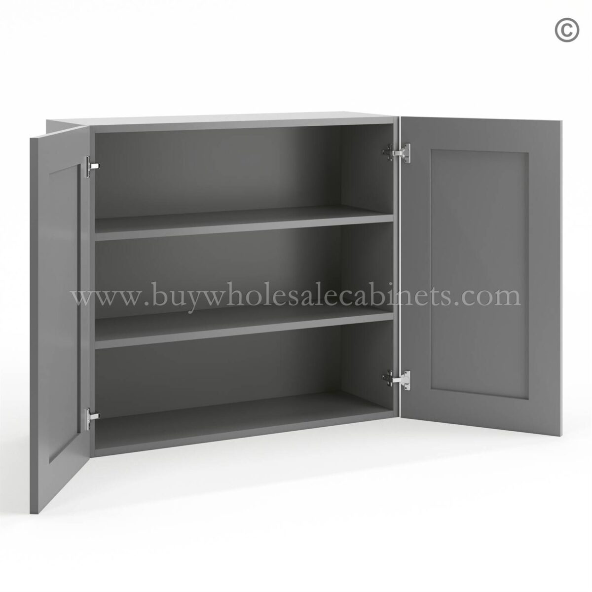 Frameless Graphite Gray 30" Tall Wall Cabinet - 2 Doors 2 Shelves - Image 2