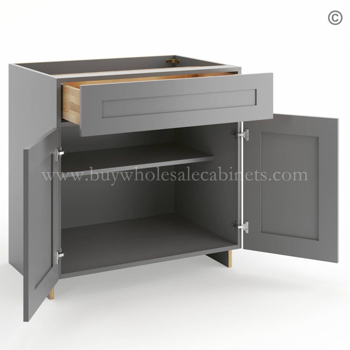 Frameless Graphite Gray Base Cabinet - 1 Drawer, 2 Doors, 1 Shelf - Image 2