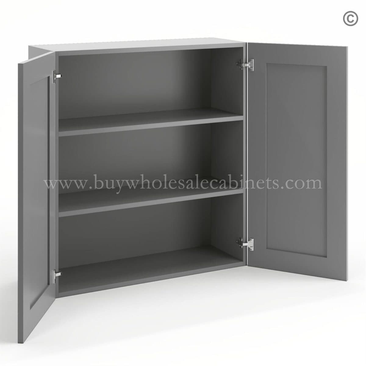 Frameless Graphite Gray 36" Tall Wall Cabinet - 2 Doors 2 Shelves - Image 2