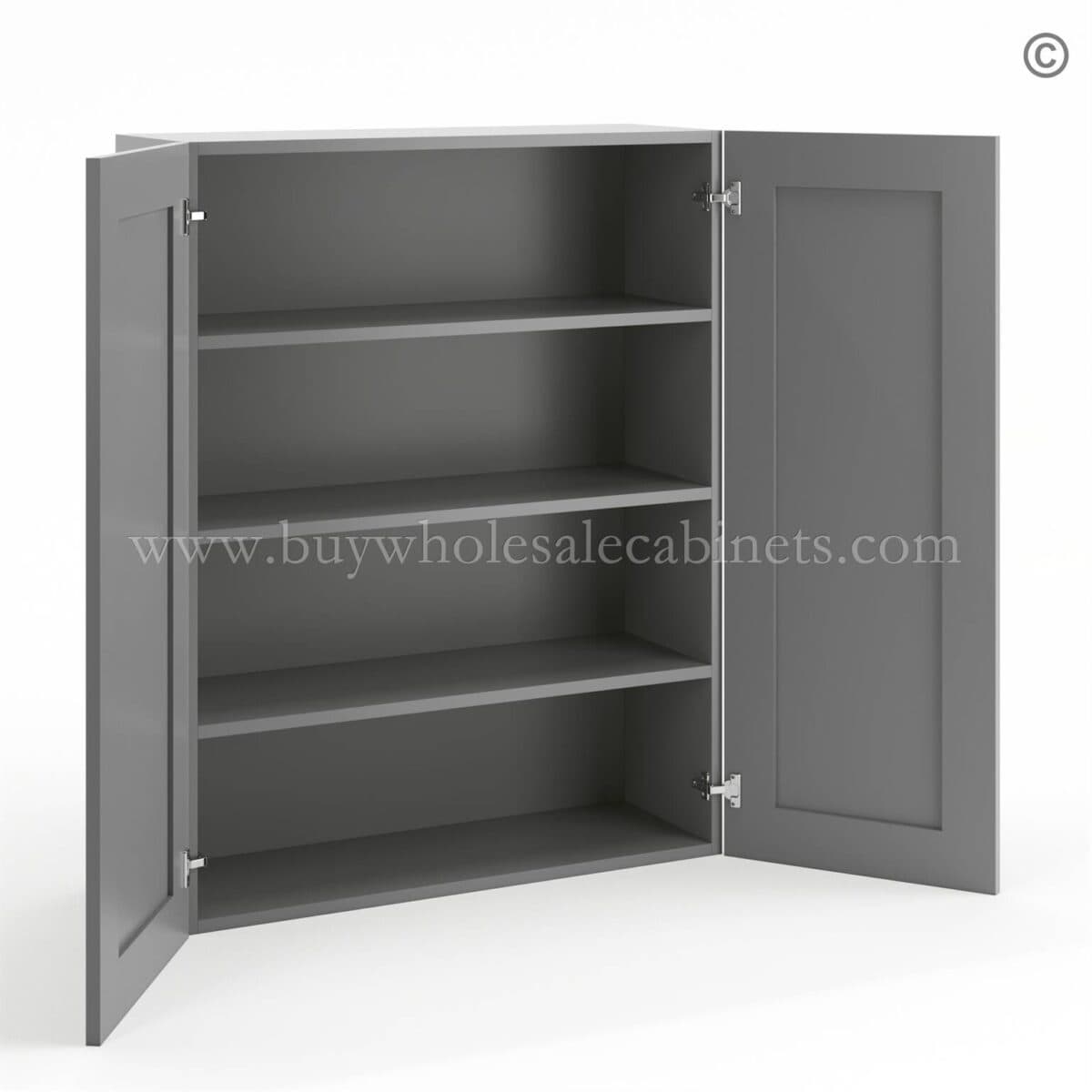 Frameless Graphite Gray 42" Tall Wall Cabinet - 2 Doors 3 Shelves - Image 2