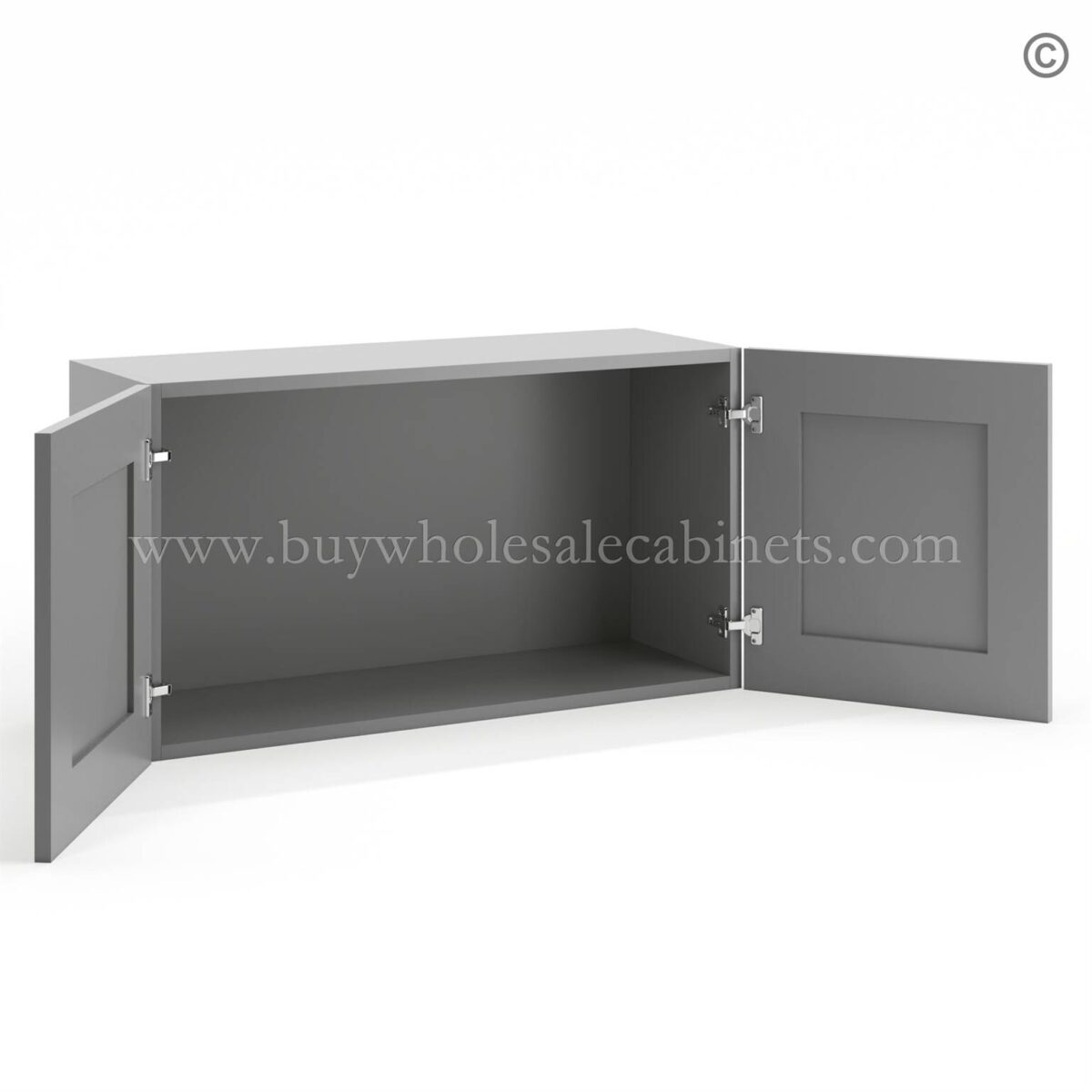Frameless Graphite Gray Deep Wall Cabinet - 2 Doors No Shelf - 12"D, 36"W - Image 2
