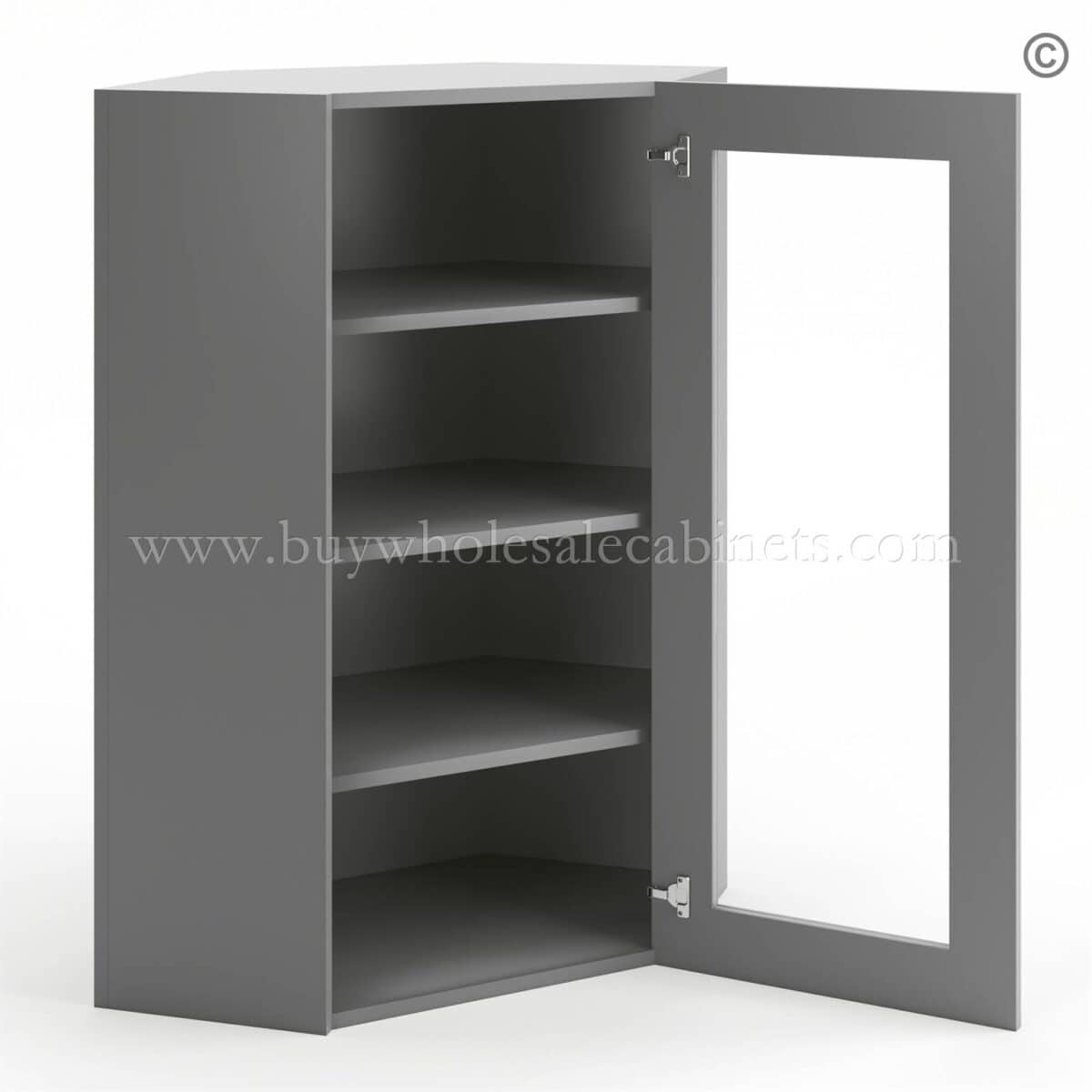 Frameless Graphite Gray Wall Diagonal Mullion Door - 1 Door 3 Shelves - No Glass - Image 2