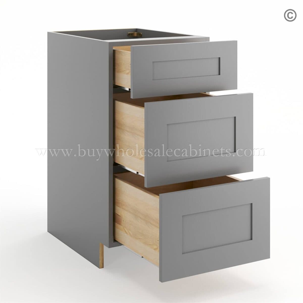 Frameless Graphite Gray Base Drawer Cabinet - 3 Drawers - Image 2