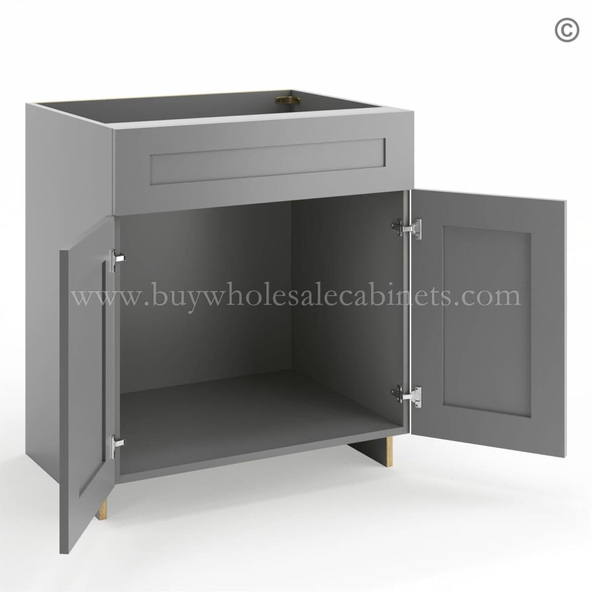 Frameless Graphite Gray Sink Base Cabinet - 2 Doors & 1 False Drawer - Image 2