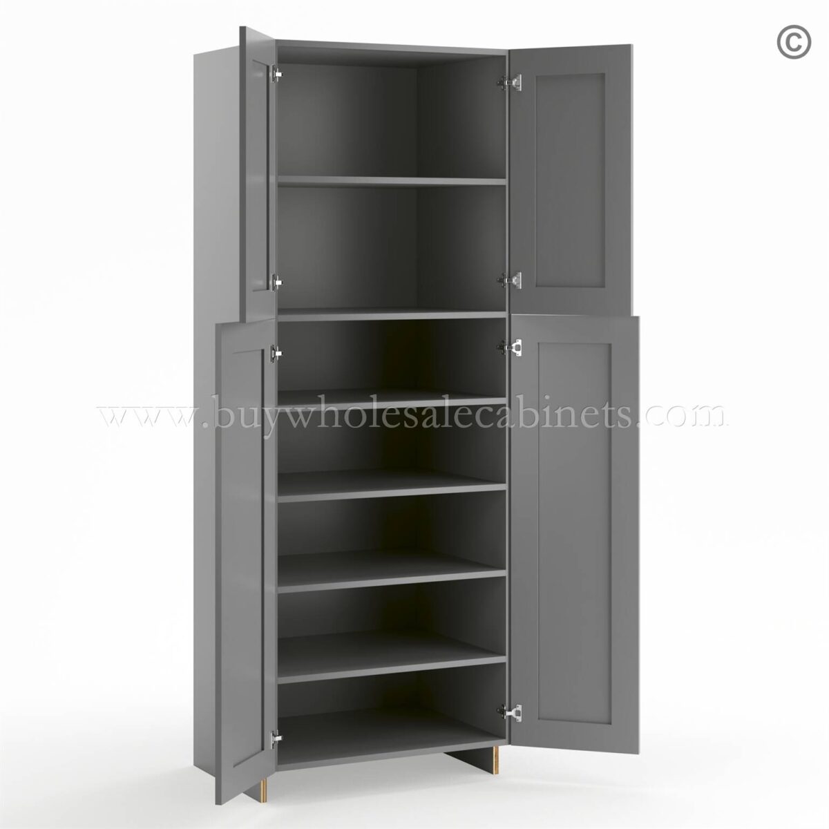 Frameless Graphite Gray Pantry Cabinet - Double Doors 30"W - Image 2