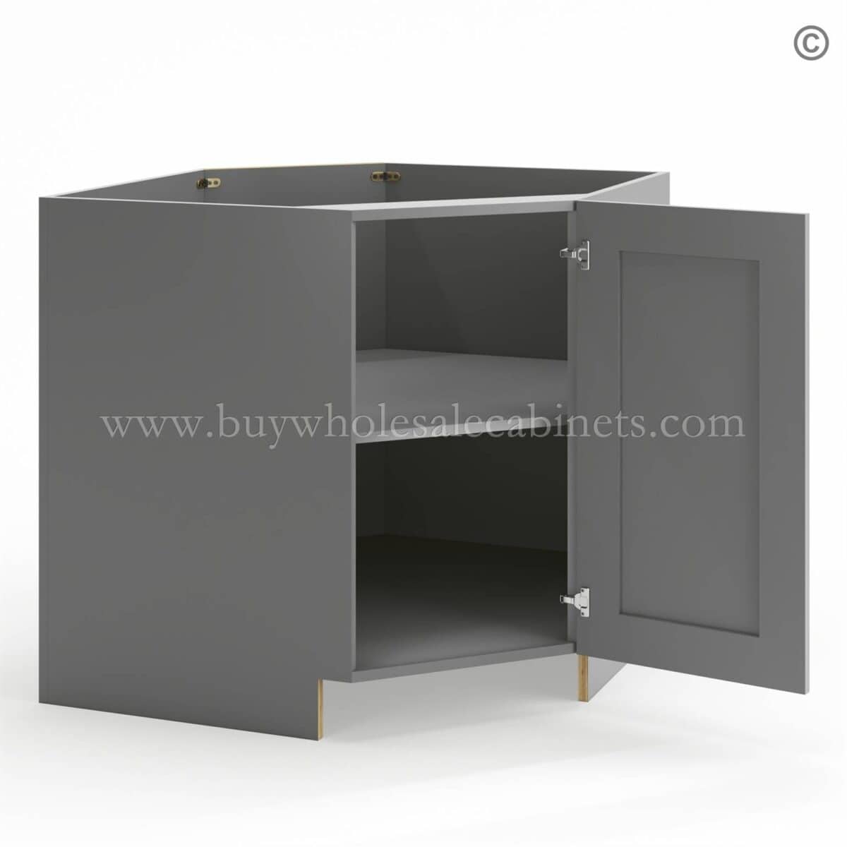 Frameless Graphite Gray Base Diagonal Cabinet 1 Door (Excludes Metal Lazy Susan Insert) - Image 2