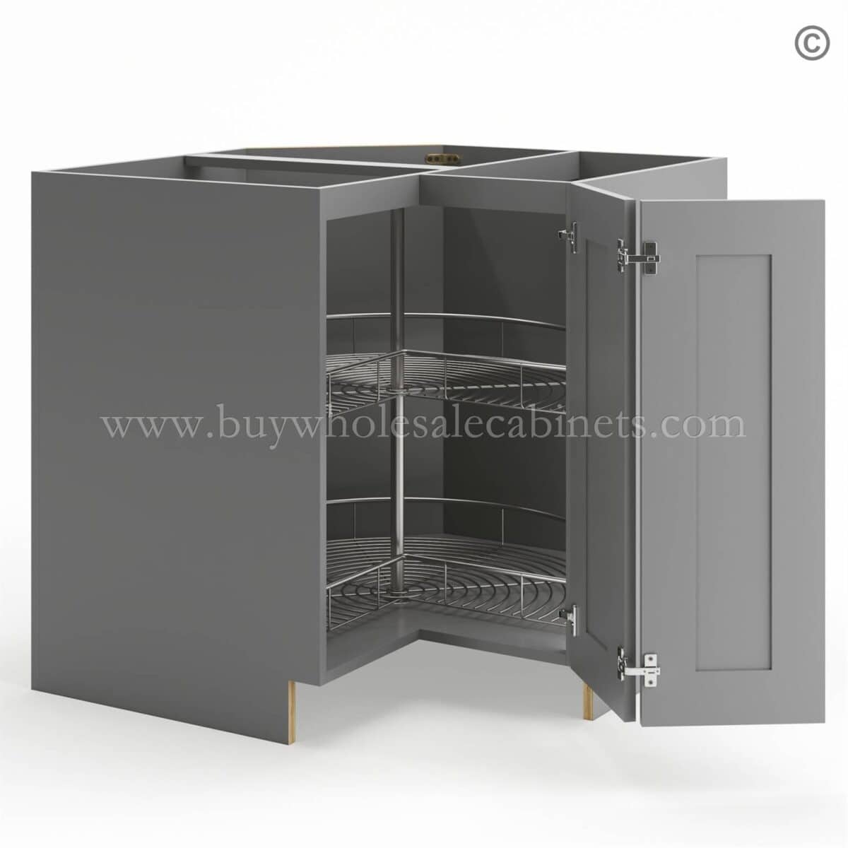 Frameless Graphite Gray Base Cabinet With Metal Lazy Susan, Folding Doors - Image 2