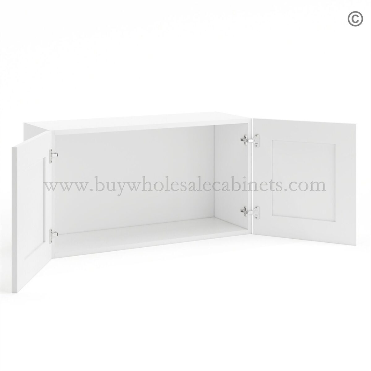 Frameless Modern White Shaker Deep Wall Cabinet - 2 Doors No Shelf - 12"D, 36"W - Image 2