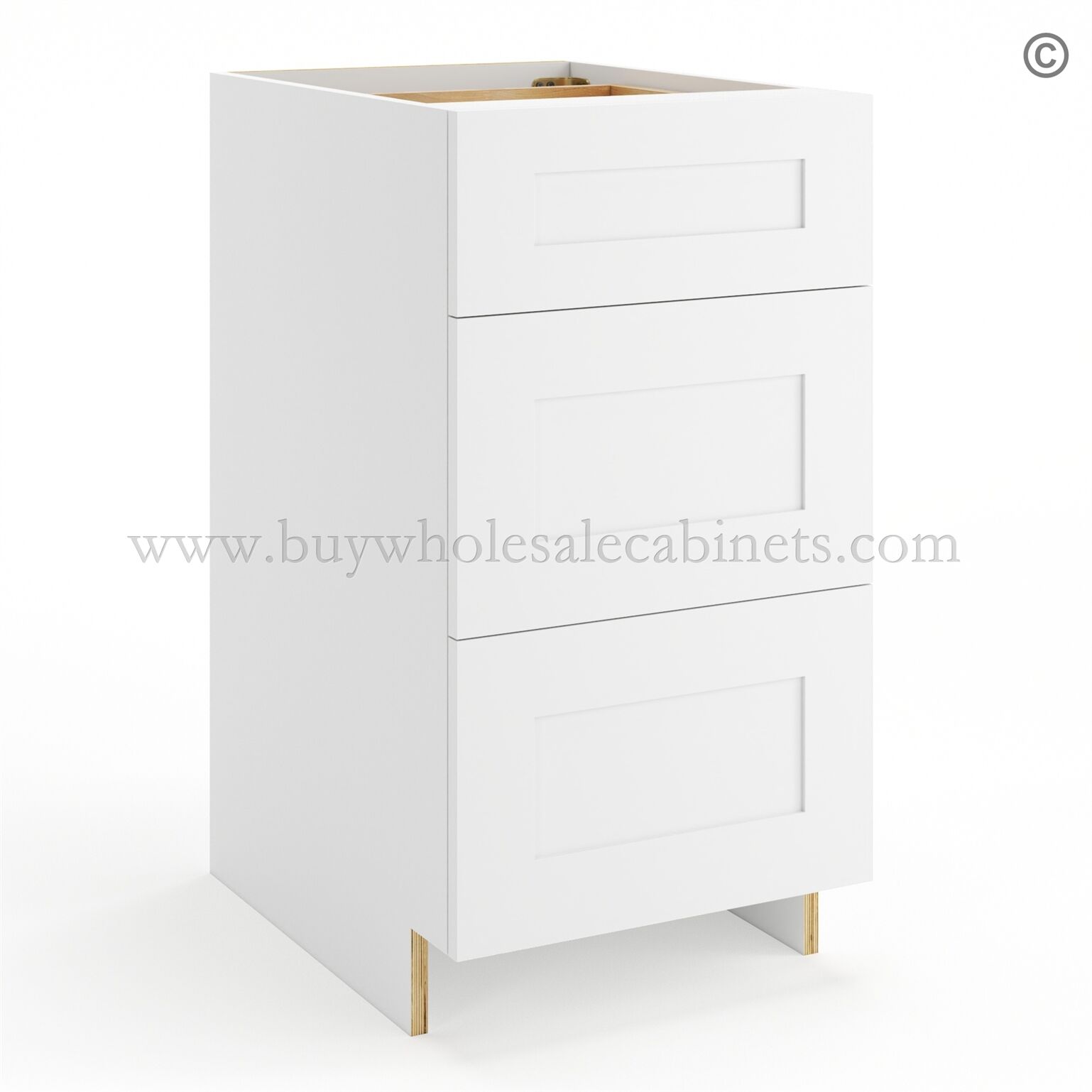 4-modern-white-three-drawers-base-cabinet-closed Frameless Modern White Shaker Base Drawer Cabinet - 3 Drawers - Image 1