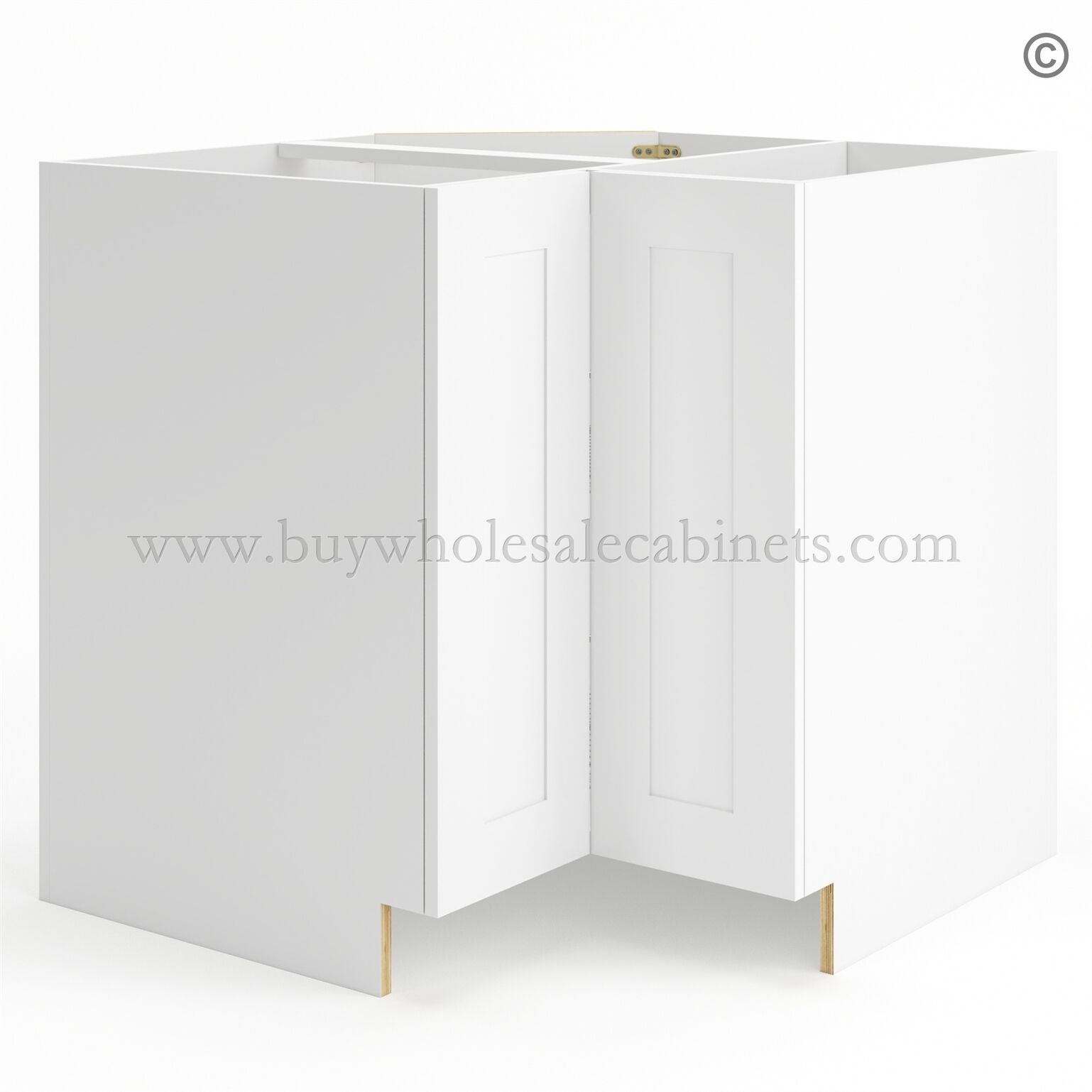8-modern-white-lazy-susan-corner-base-cabinet-closed Frameless Modern White Shaker Base Cabinet With Metal Lazy Susan, Folding Doors - Image 1