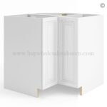 Frameless White Deco Base Cabinet With Metal Lazy Susan, Folding Doors